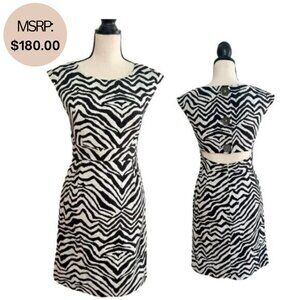 NWT MICHAEL KORS Women's White Black Zebra Print Cut-Out Sheath Dress- Size 4
